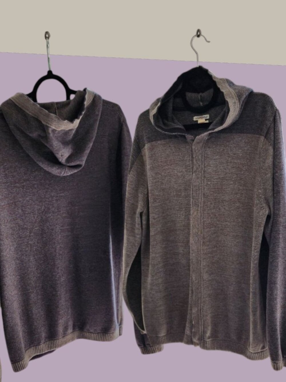 Carbon to Cobalt Cotton Sweater-Knit Button-Front Hoodie - Large
